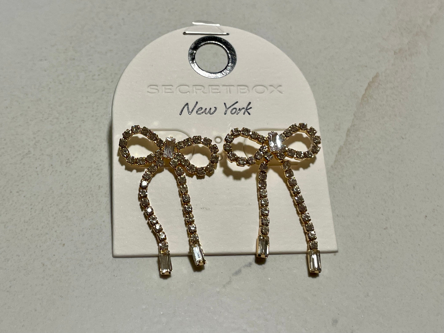 Rhinestone Chain Ribbon Bow Stud Earrings
