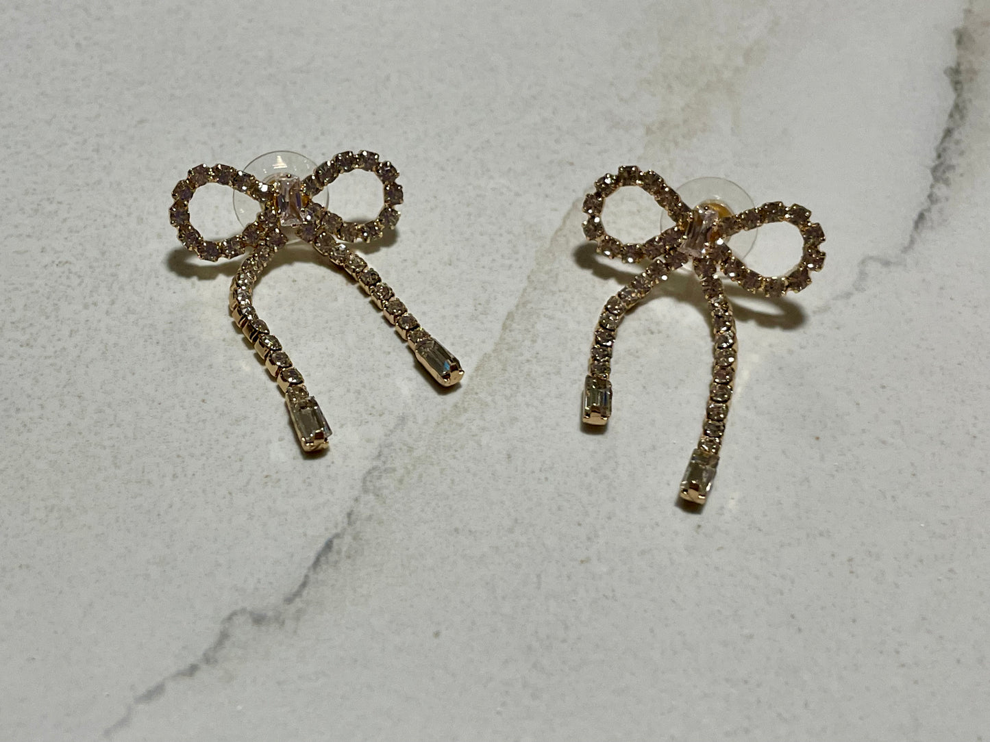 Rhinestone Chain Ribbon Bow Stud Earrings