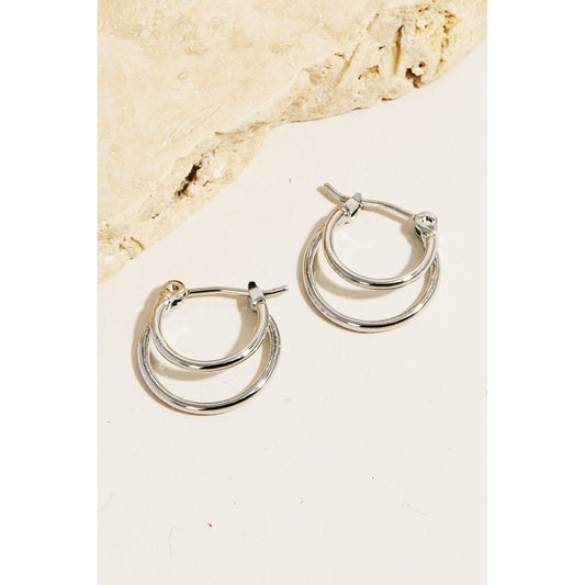 Layered Silver Latch Hoop Earrings