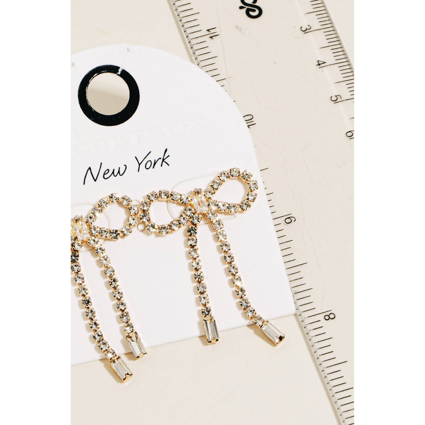 Rhinestone Chain Ribbon Bow Stud Earrings